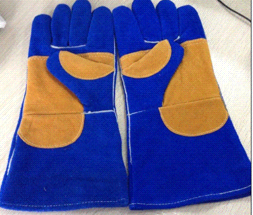 blue leather double palm glove